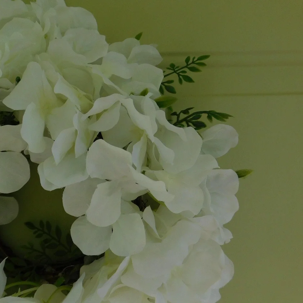 White Hydrangea Mini Wreath, Grapevine Base, Cabinet Decor, Candle Ring
